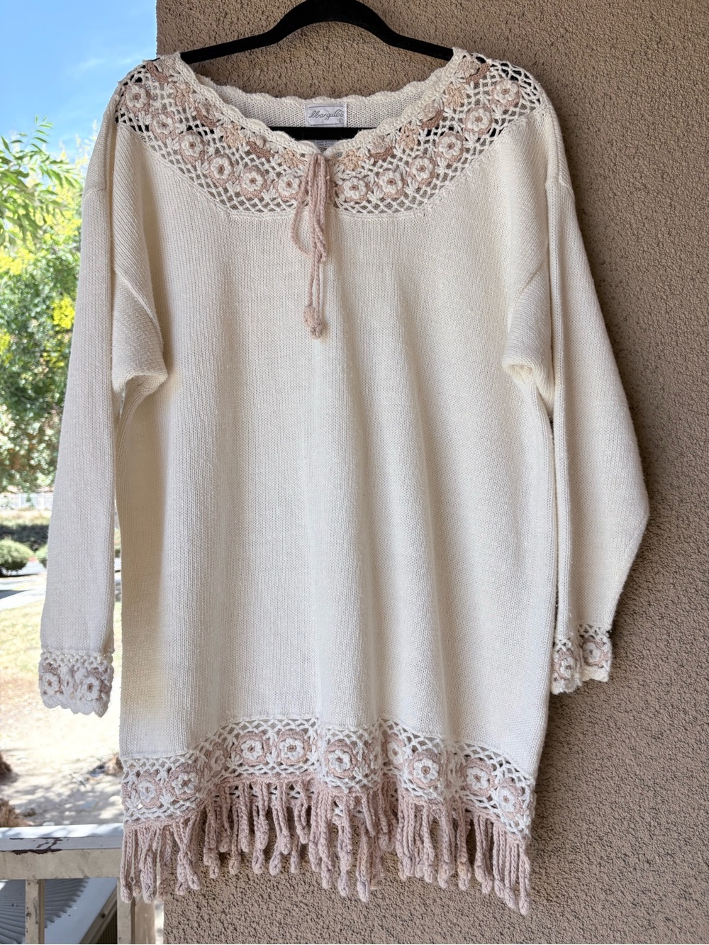 Vintage Margules Crochet Collar Sweater Tunic • Boho Romantic Fringe - Picture 3 of 10
